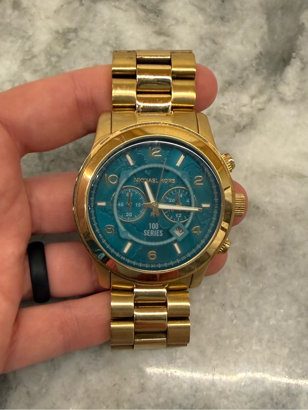 Michael Kors Gold Tone Watch with Teal Dial